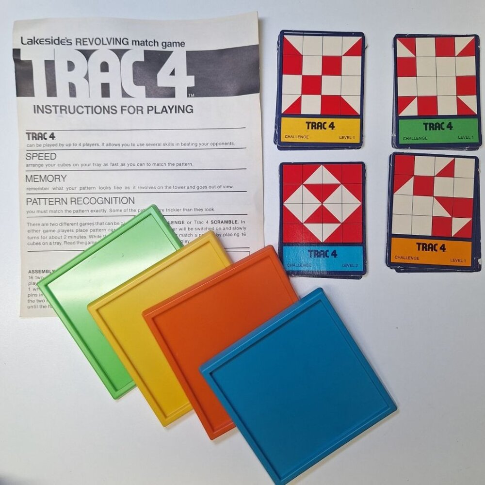 Trac 4 Replacement Cards Levels Vintage Game Speed Memory Matching Patterns‎